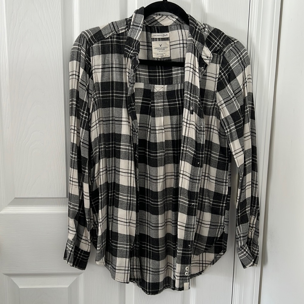 Grey and white flannel button up
